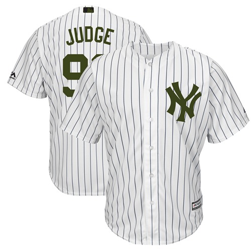 Yankees #99 Aaron Judge White Strip New Cool Base 2018 Memorial Day Stitched MLB Jersey